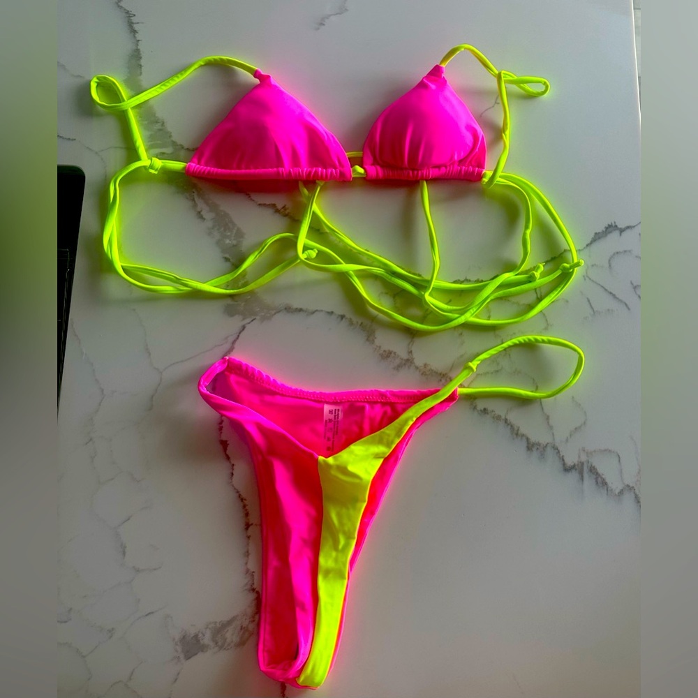 Hot pink and neon yellow string bikini. Brand new. Size Large. $20